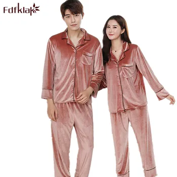 

Fdfklak Autumn new couple pajamas night suit long sleeve pijamas velvet sleeping wear pajama home clothing plus size M-XXL Q1510