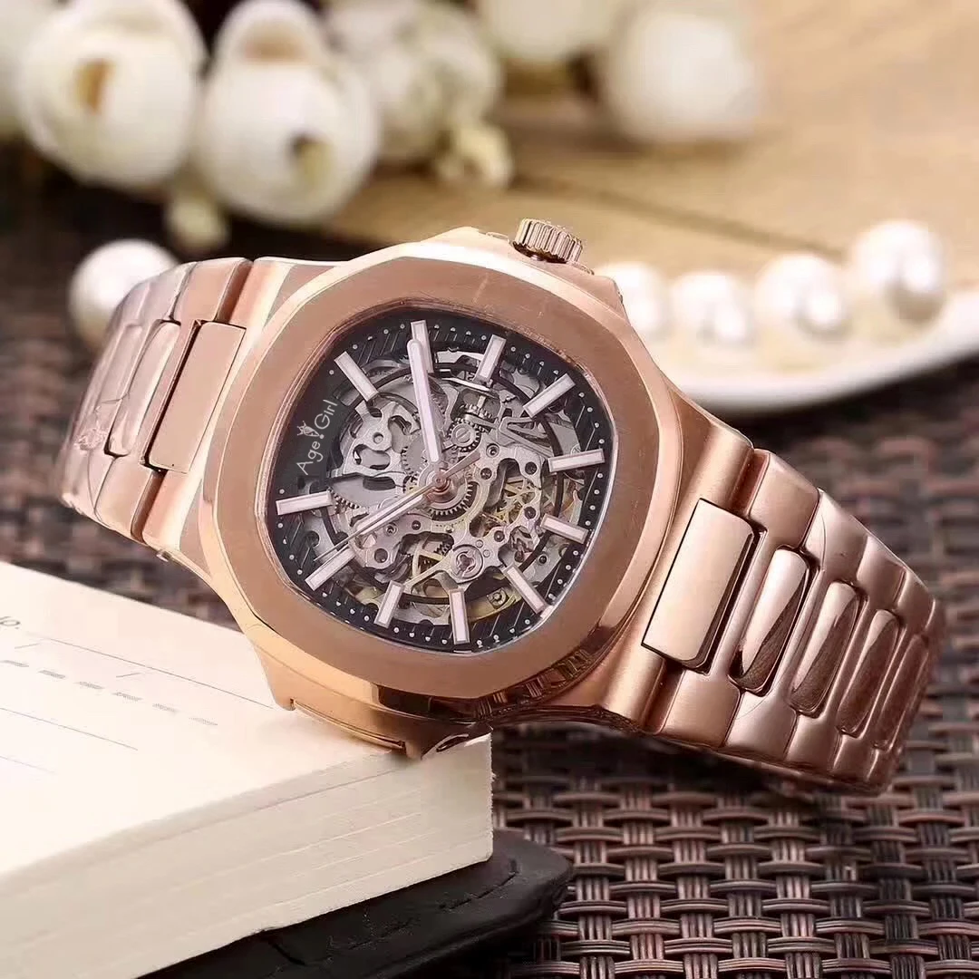 

Luxury Brand New Automatic Mechanical Men Watch Rose Gold Silver Black Coffee White Sapphire Transparent Tourbillions Watches
