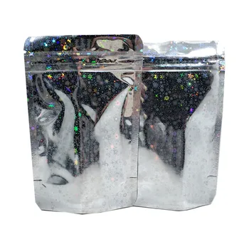 

100Pcs Stand Up Aluminum Foil Package Bag Glittery Stars Self Seal Zipper Bag for Food Snack Storage Mylar Pouches Zip Lock Bag