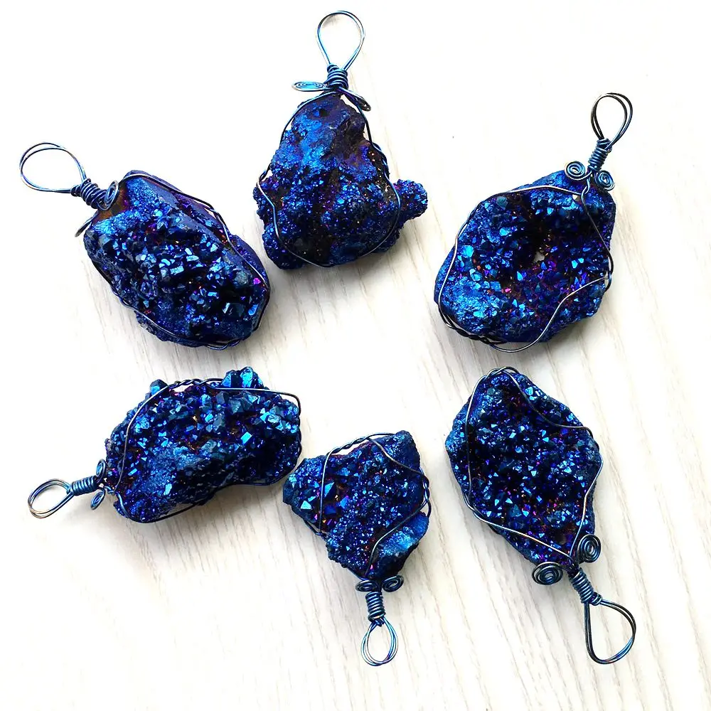 Натуральный chram кулон agates Druzy в форме пещеры RainbowTitanium кристалл драгоценный камень