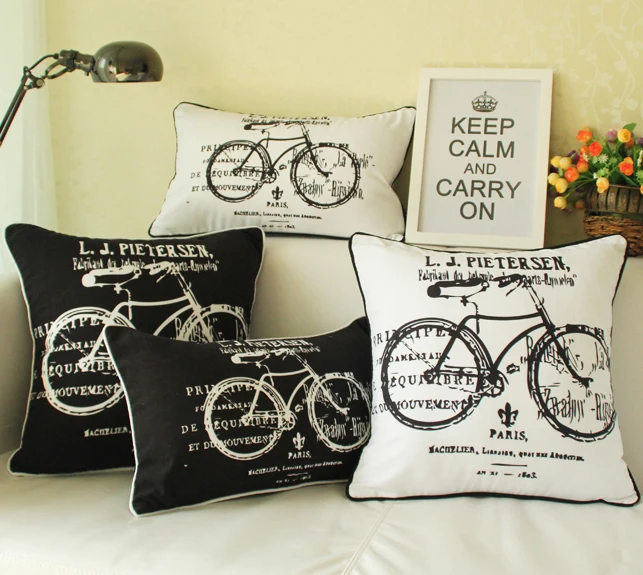 

Bicycle Sofa Cushion Covers Black and White Bike Pillow Cases 45X45cm 30X50cm Bedroom Sofa Decoration