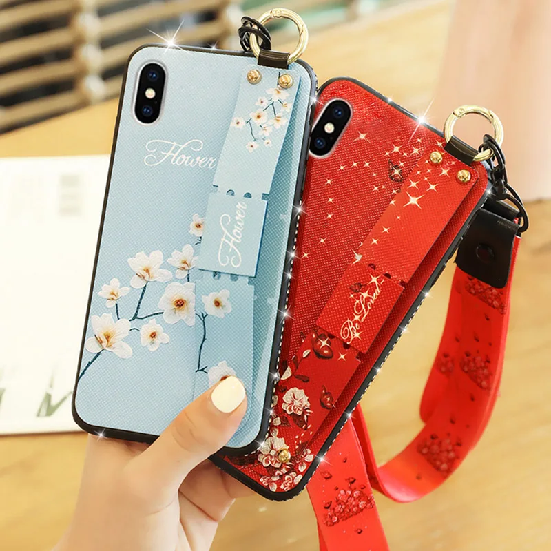 

YueTuo Diamond bling holder case for apple iphone x xs max xr s xsmax luxury Wrist Strap soft tpu coque cover phone back etui