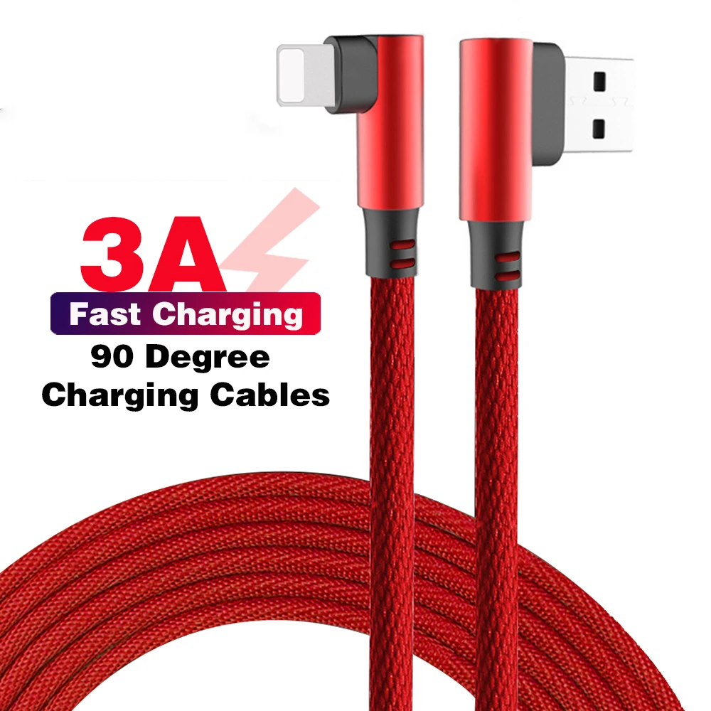 

1m 2m 90 Degree USB Data Charger 3A Fast Cable for iPhone X XR XS MAX 6 6S 7 8 Plus 5 5S SE iPad Phone Origin long Cord Charge