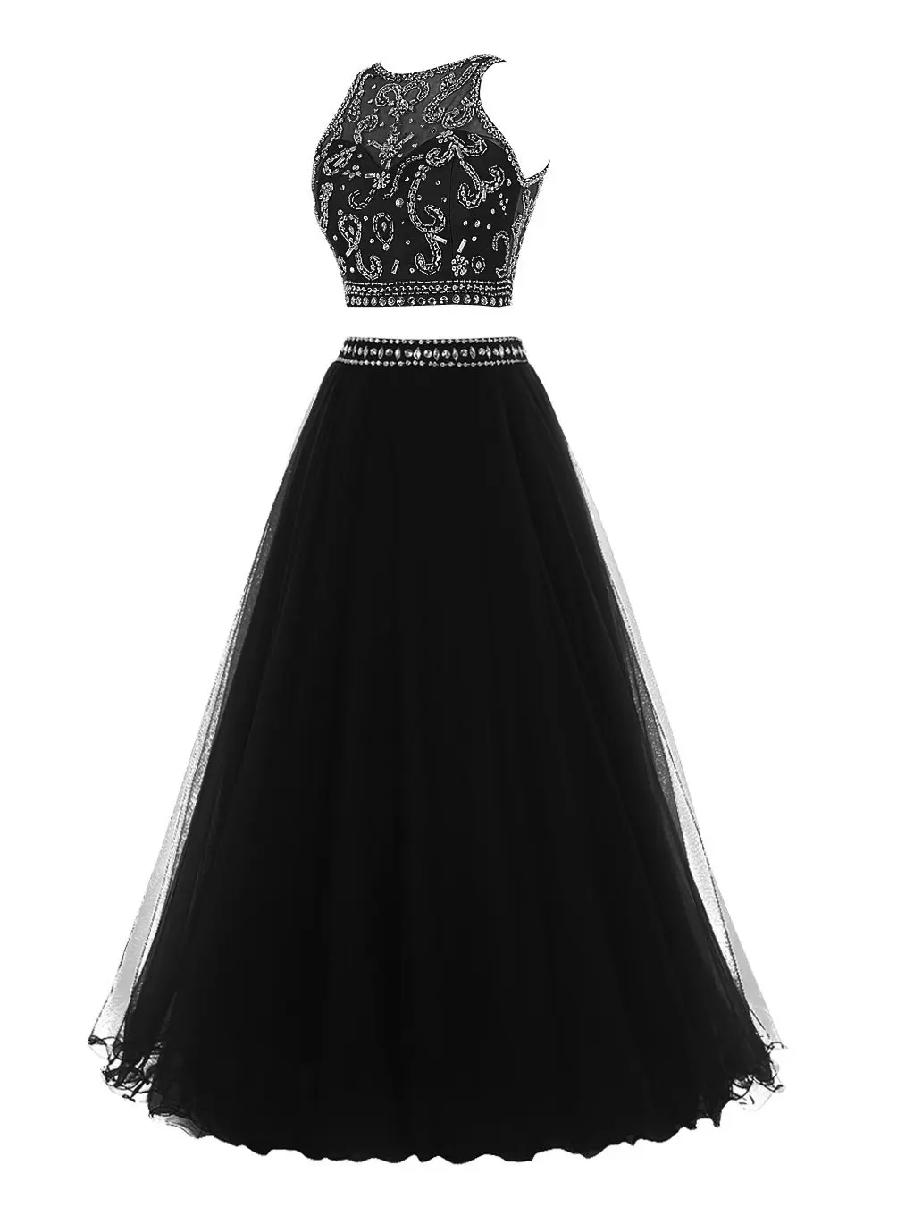 Two Piece Prom Dresses 2019 Long Beaded Girls Sparkly Tulle Graduation 