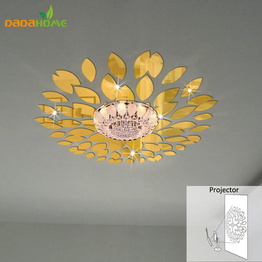 Round Petals Ceiling Decor Crystal DIY Mirror Effect 3D Wall Stickers Acrylic Mirrored Decorative Sticker Wall Decoration