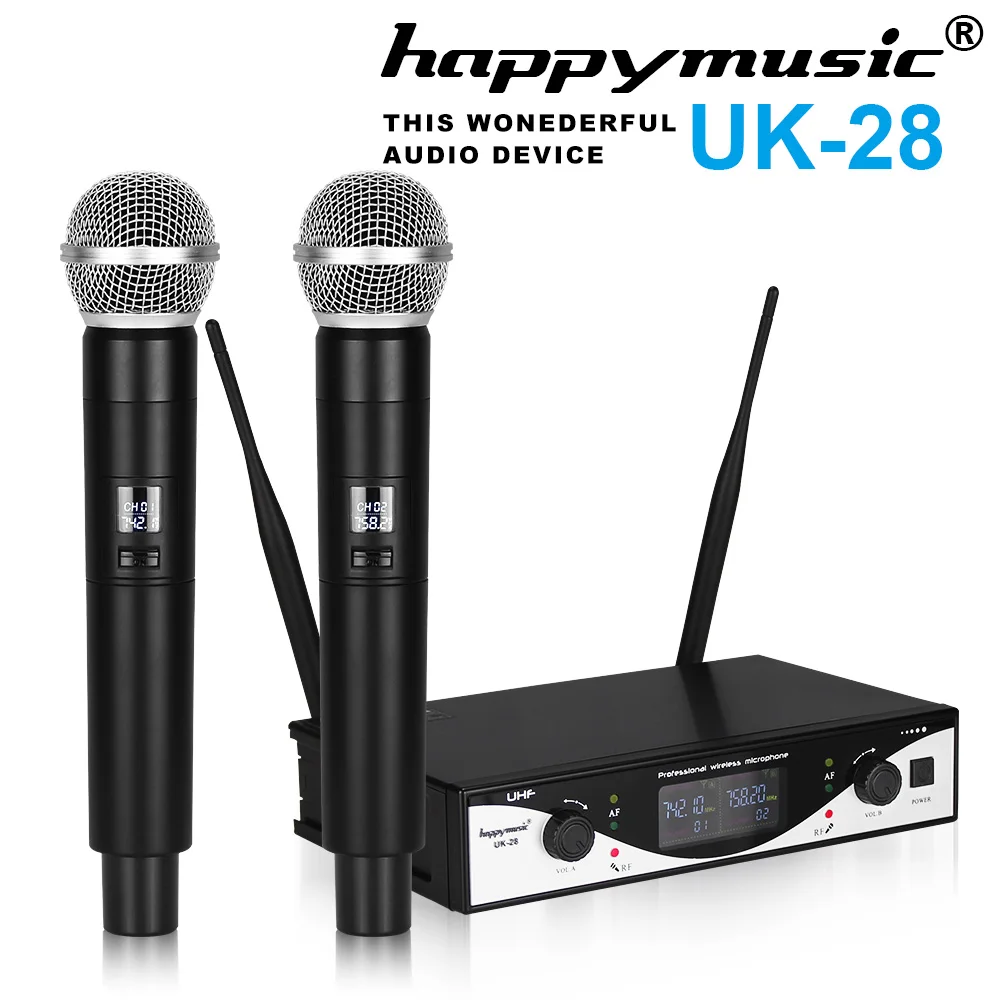 

Hot Sale! UHF Wireless Microphone System Dynamic 2 Channel 2 Handheld Karaoke Cardioid Microphone Professional