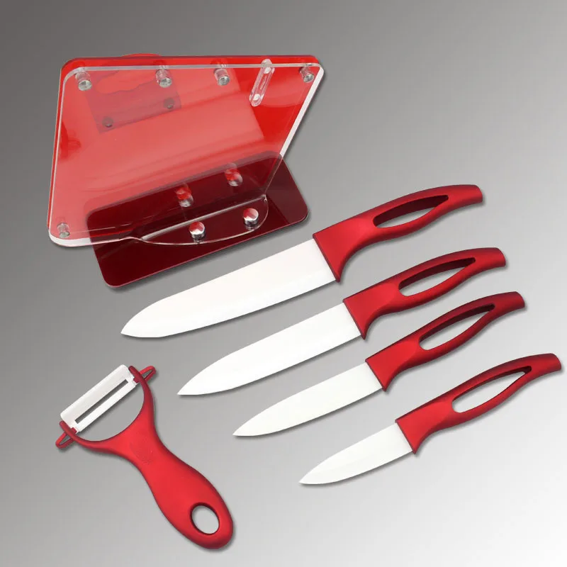 

FINDKING Beauty Gifts Zirconia Red Handle Ceramic Cooking Knives Ceramic Blade Knife Set 3" 4" 5" 6" inch+ Peeler+Holder