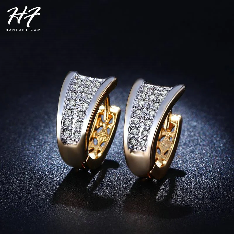 

Fashion Design Rose Gold Color Half Round Loop CZ Crystal Wedding Hoop Earrings for Women E831