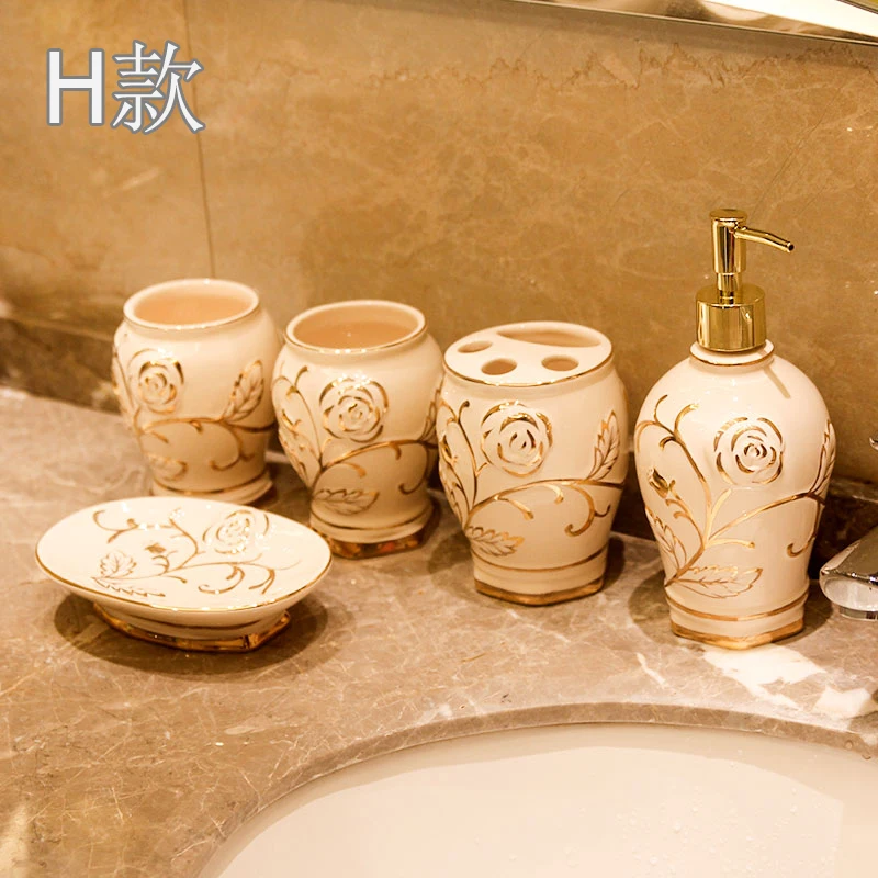 Набор для чистки ванной комнаты керамическая комбинация европейский набор из пяти частей костяного фарфора простой современный европейский стиль - Цвет: H-5-piece set