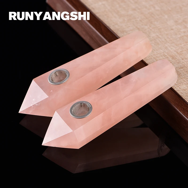 

Runyangshi Crystal Smoking Pipe Strainer Quartz Stone 1 Pc Pink Crystal Healing Wand Smoke Pipe High Quality YF10
