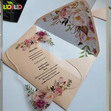 10 шт популярное Элегантное Свадебное приглашение открытка цветочный дизайн прозрачные кислотные приглашения с цветком конверт персонализированный текст