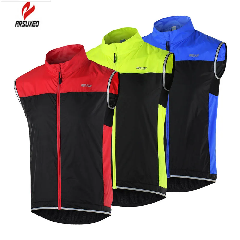

ARSUXEO Mens Cycling Jacket Windproof Warm Cycling Vest Sleeveless Mtb Bike Bicycle Jacket Waistcoat Polyester Cycling Vest