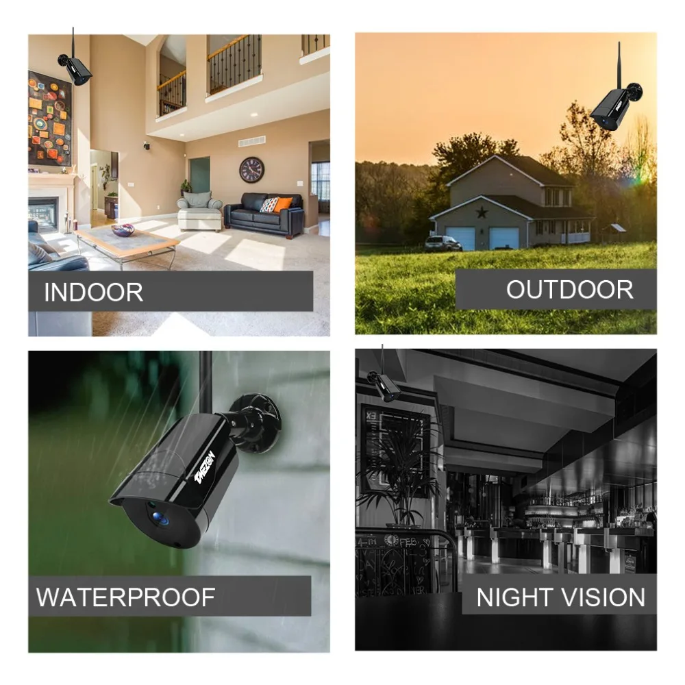 TMEZON 4CH CCTV System 960P NVR 4PCS 1.3MP Wireless IP Camera IR Outdoor P2P Wireless Security System Surveillance Kit with 1TB TMEZON 4CH CCTV System 960P NVR 4PCS 1.3MP Wireless IP Camera IR Outdoor P2P Wireless Security System Surveillance Kit with 1TB