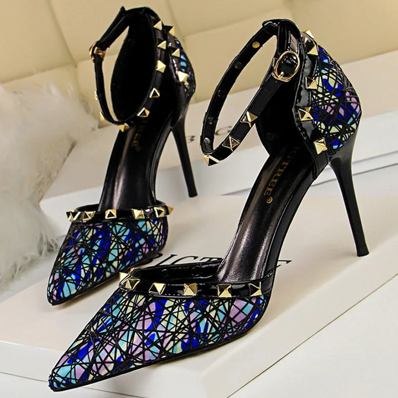 

BIGTREE Shoes Buckle Women Pumps Sexy High Heels Hot Women Shoes Women Heels Stiletto Wedding Shoes Metal Rivet Women Sandals