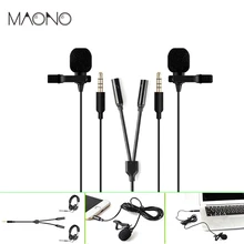 MAONO Duplo Colarinho Da Camisa De Lapela Microfone Clip-on Microfone de Lapela Omnidirecional Vídeo Mic para iPhone Canon Nikon DSLR Cam