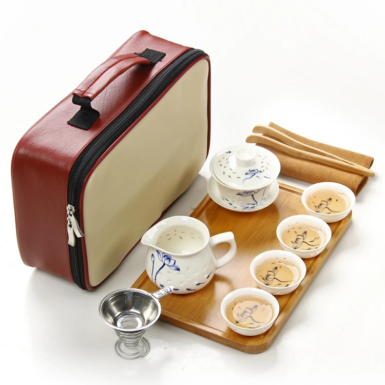 11 Set Outdoor travel tea set teapot teacup and saucer set china glaze