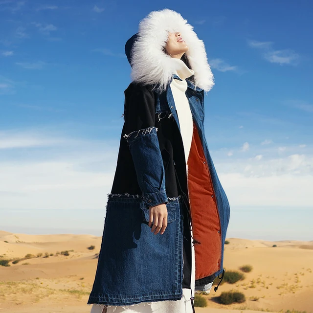 Best price at $222 Cheap winter wool collar coat of jeans long down jacket female MZ21012