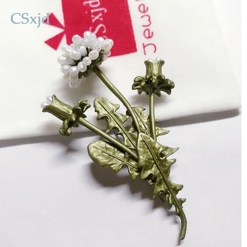 CSxjd Винтажные Цветы натуральный жемчуг Одуванчик ветви цветы Мода брошь булавка шарф ювелирные изделия