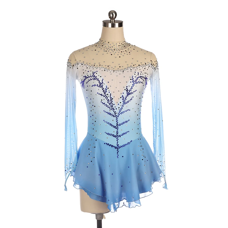 Nasinaya платье для фигурного катания Индивидуальные соревнования ледяные юбки для конькобежцев для девочек женщин дети гимнастика представление светильник синий - Color: light blue