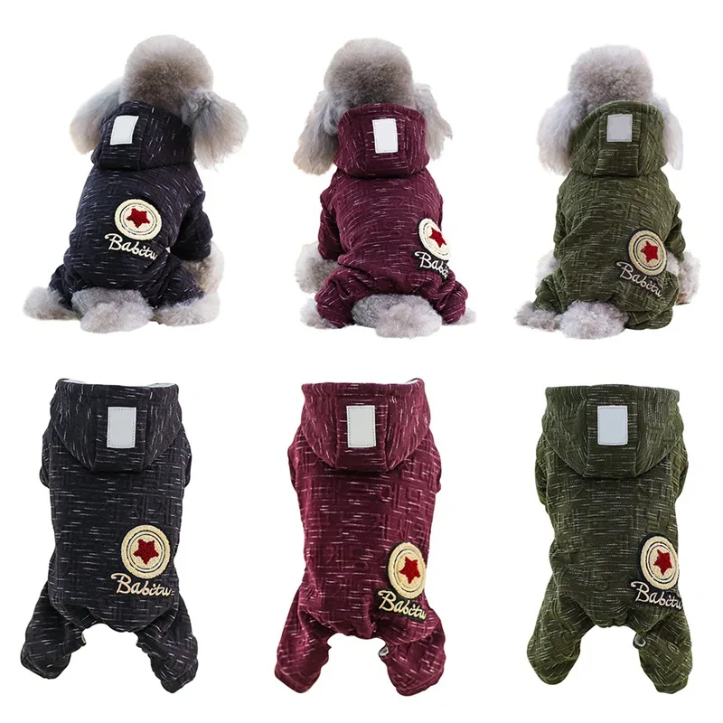 Собаки четыре ноги хлопок толстовки комбинезон Теплая зимняя одежда для домашних животных для маленьких собак Pet с капюшоном куртка Йоркширский