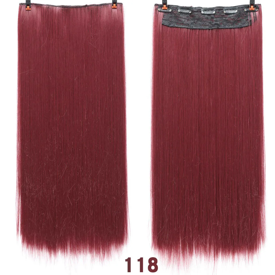 2" синтетический длинный прямой 5 заколки для волос расширение чистого цвета высокотемпературное волокно поддельные волосы кусок термостойкие для женщин - Цвет: 118