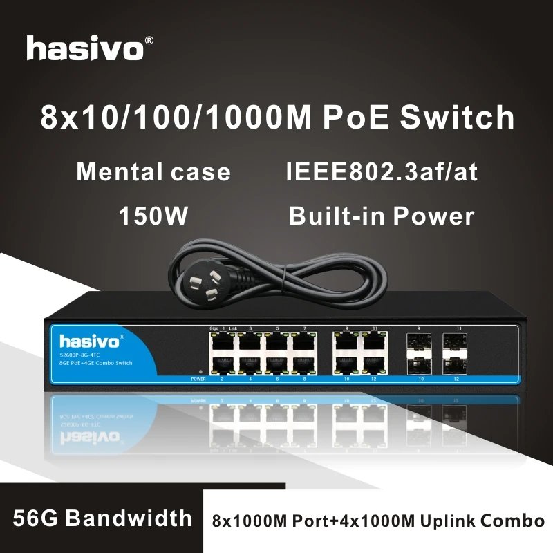 8 портов коммутатор gigabit PoE etherner коммутатор 4 гигабитный порт uplink combo 4TC gigabit switch