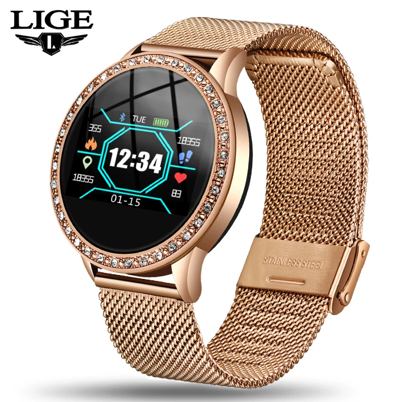 

LIGE 2019 New Women Smart Watch Heart Rate Blood Pressure Monitor Information reminder Fitness tracker Smart Bracelet Pedometer