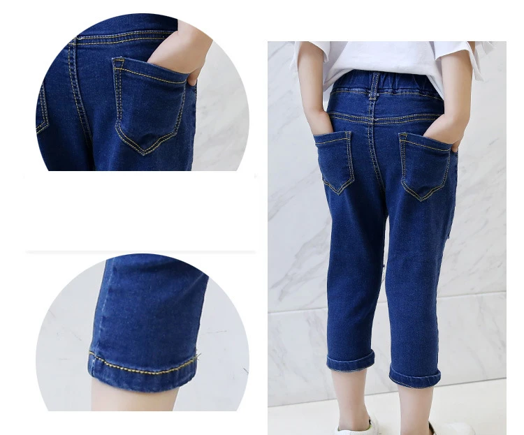 fashion 2018 children broken hole denim pants for big girls mid waist solid ripped jeans spring summer baby jeans kids clothing (8)