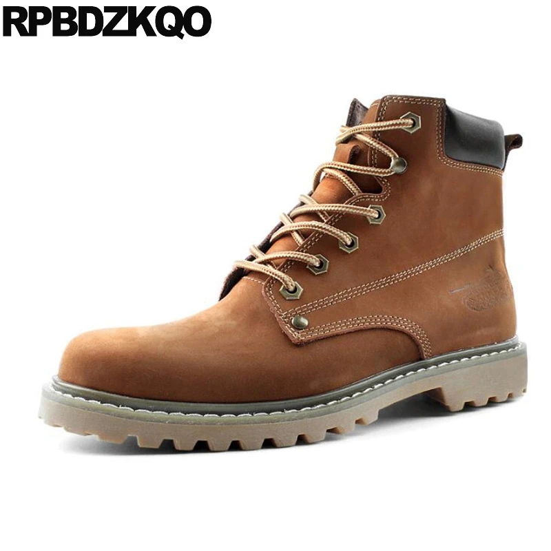 Negro Grain Botas Marrón Militar Full Encaje Ejército Fur Lined Botines yellow Combate Tobillo Cuero Alta yellow Lined Superior Zapatos Plana Impermeable Hasta brown Retro brown Antideslizante Plataforma w5vqHw