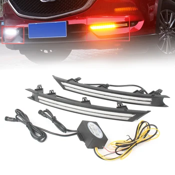 

For Mazda CX-5 CX5 2017 2018 Pair Car LED Daytime Running Light DRL Fog Lamp w/ Turn Signal Light Indicator