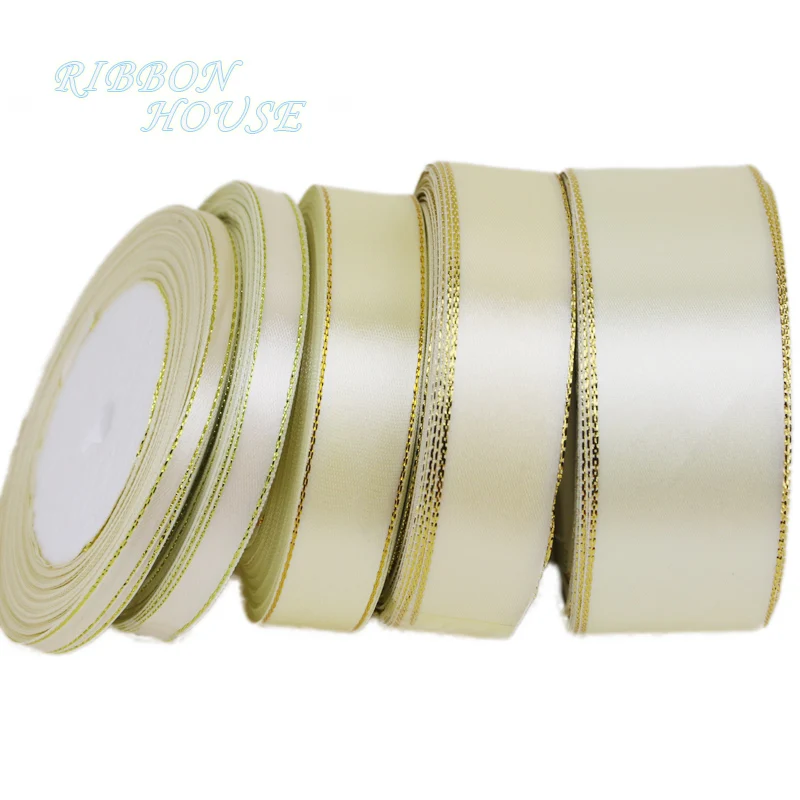 Luxurious Gold Edge Satin Ribbon - High-Quality Gift Packaging, Multiple Widths Available