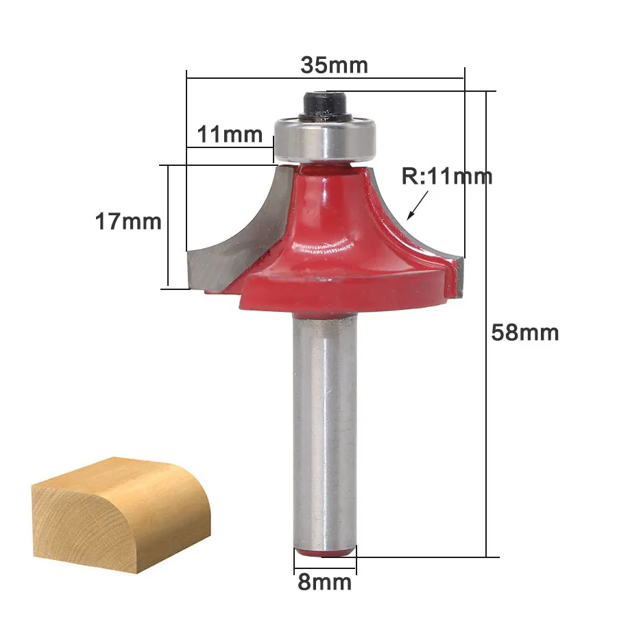 1 шт. 8 мм хвостовик круглый над фреза для отделки кромки бит-1/", 3/8" Радиус древесины режущий инструмент