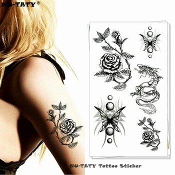 

Nu-TATY Black Flower Totem Temporary Tattoo Body Art Arm Flash Tattoo Stickers 17*10cm Waterproof Fake Painless Tattoo