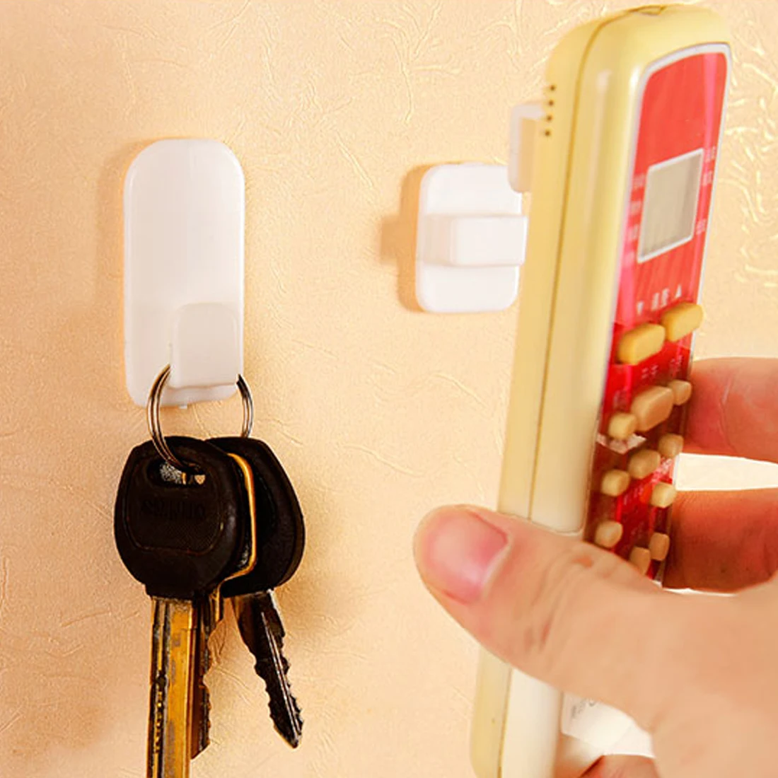 

Best sale 2Set(4Pcs) Self Adhesive Plastic Hooks Holder Remote Control Sticky Hook Hanger TV Air Conditioner Key Wall Storage