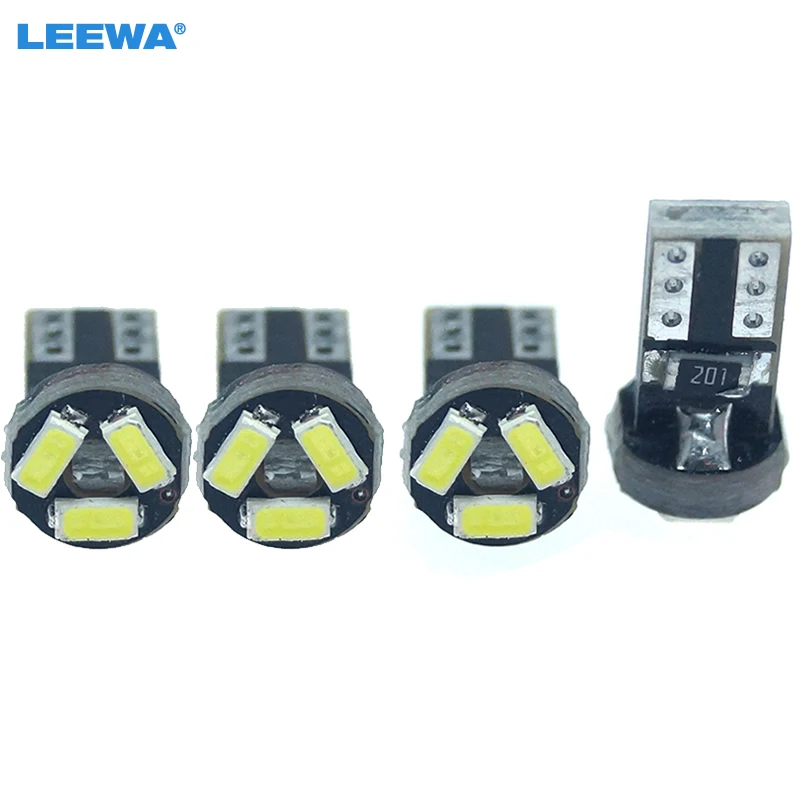 

LEEWA 4PCS White Car T5 0.5W 6000K 3SMD 1210/3528 CANBUS Error Free LED Light Bulb DC12V #CA1151