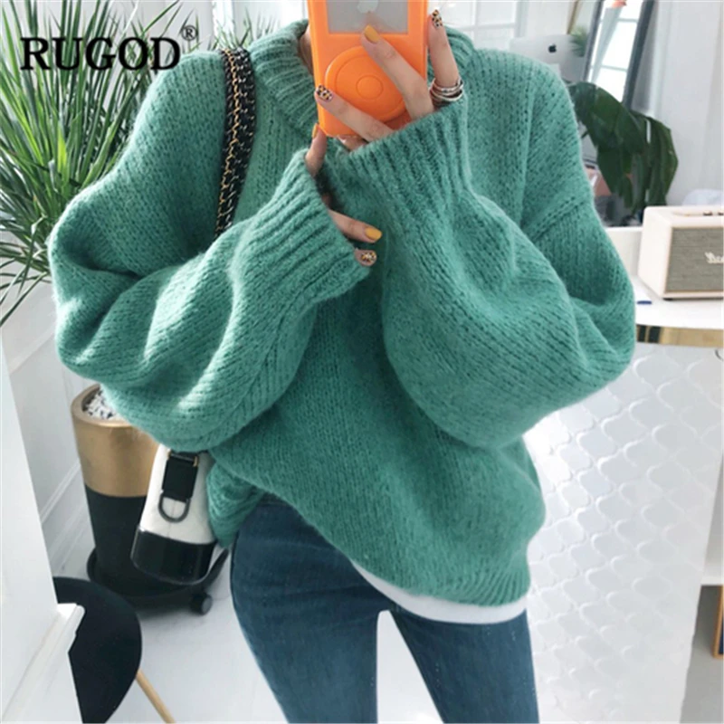 

RUGOD Vintage Fashion Women Pullovers Solid Plus Size Knitted Warm Winter Clothes O-Neck Casual Women Sweaters sueter mujer