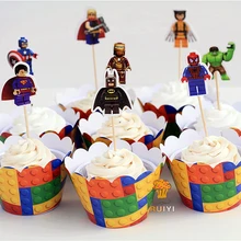 8 компл. Лего Супермен Бэтмен Капитан Америка кекс обертки для детей день рождения поставки кекс чехол Топпер AW-0081