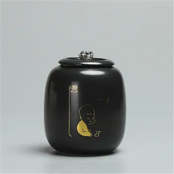 

Mini Travel Portable Small Tea Pot Ceramic Sealed Can Pu 'er Red Green Tea Package Can Porcelain Kitchen Tea Box Black White Jar