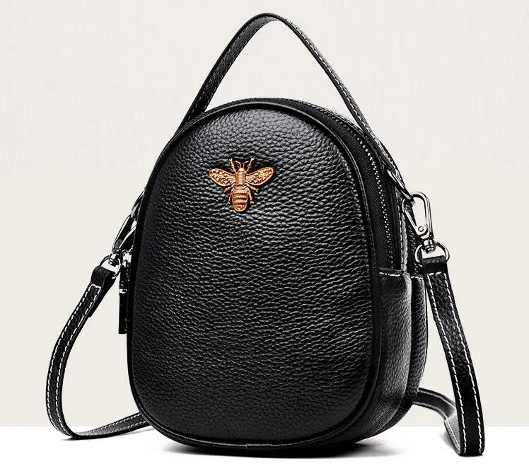 

2019 bee women's mini messenger bag small flap bag genuine leather mobile bag vintage one shoulder cross body bag
