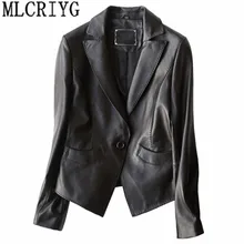 Повседневная Женская куртка из натуральной кожи, натуральная овчина, Женская Осенняя черная короткая женская весенняя куртка, верхняя одежда YQ222