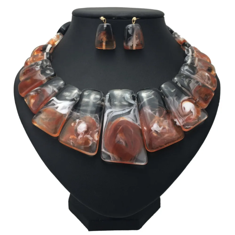 MANILAI Big Colouration Clear Resin Statement Necklaces Sets With Earrings Women Geometric Choker Necklace Fashion Jewelry Set