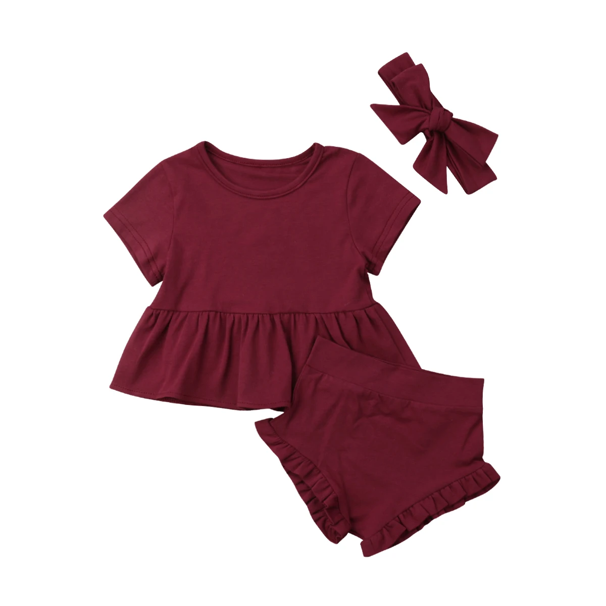 

Newborn Infant Toddler Baby Girl Ruffle Tops Dress+Short Pants Solid Color Summer Clothes Holiday Outfits Set 0-3T