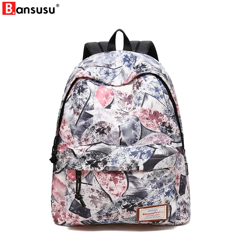 BANSUSU Flower Print Women Backpacks Large Capacity School Shoulder Laptop Bag Ladies Daily ...