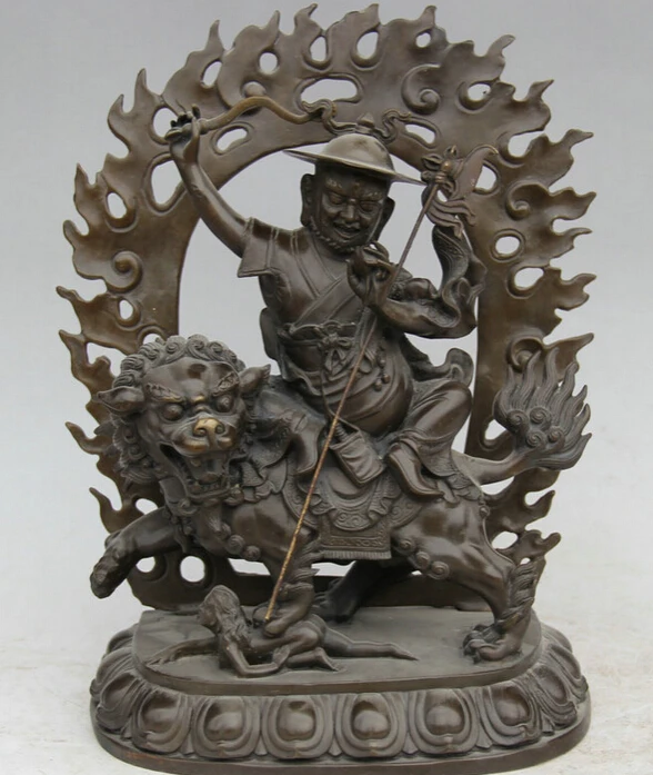 

JP S62 13" Tiebt Tibetan Buddhism Bronze Protector Deity Buddha ride Lion Dog Statue Discount 35%