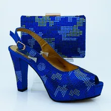 2016 Latest African PU Rhinestone Shoes And Bag Set Italian Design Ladies Pumps Shoe And Bag Set For Evening Party CP63007