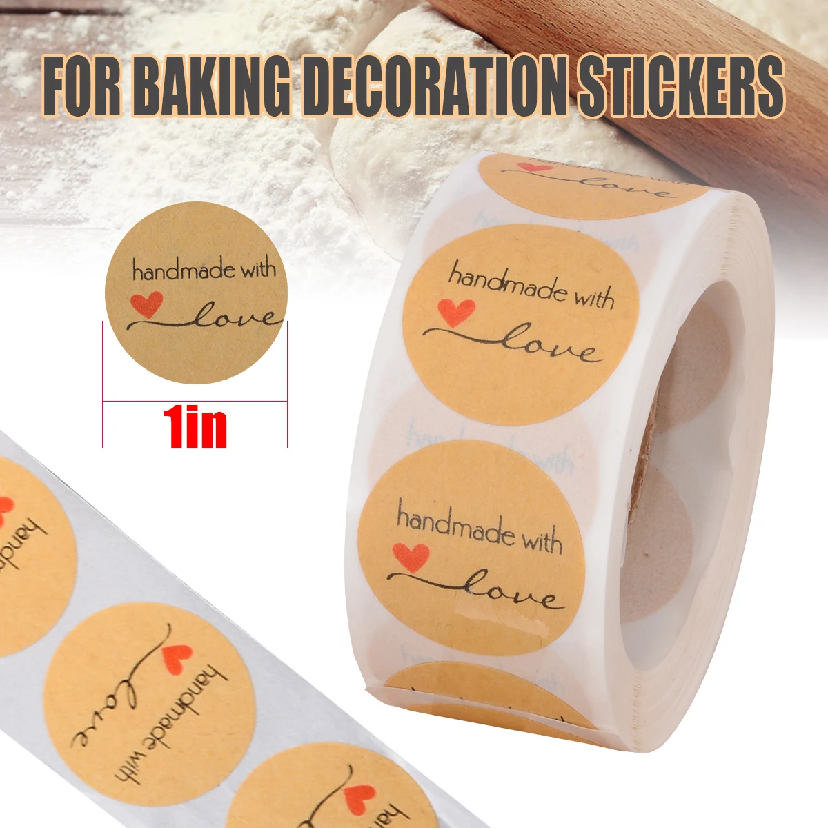 1 Roll 500pcs Baking Decoration Sticker Handmade with Love Stickers Seals Wedding Birthday Gifts Card DIY Scrapbook Labels Paper