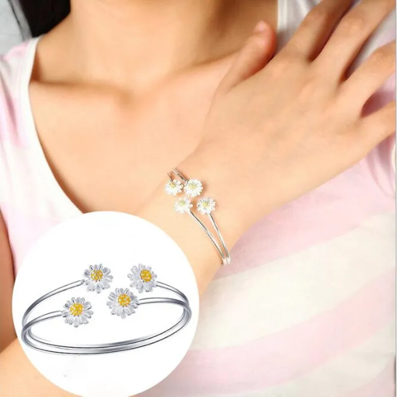 

Personality Fashion Fresh 925 Sterling Silver Jewelry Multi-layer Daisy Sun Flower Female Opening Bracelet SB34