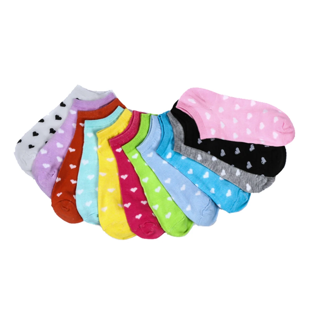 10pcs/5Pair Female Heart Dot Solid Low Cut Socks Short Socks Women's Slippers Spring Summer Cotton Blend Ankle Boat Socks