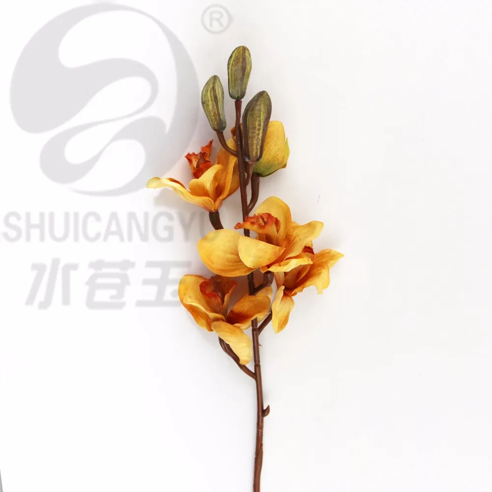 

SHUICANGYU 5 Heads 3 buds Artificial Flowers cymbidium Branch Living Room Home Wedding Decor Fake Flowers Articles Furnishing