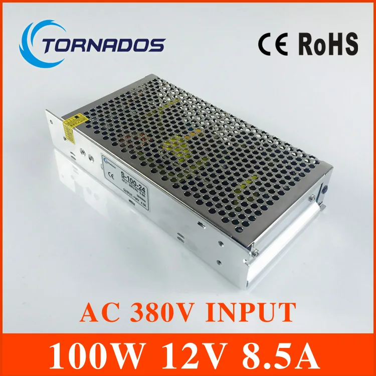 AC 380V вход 12V 8.5A Выход 100W импульсный источник питания высокой надежности